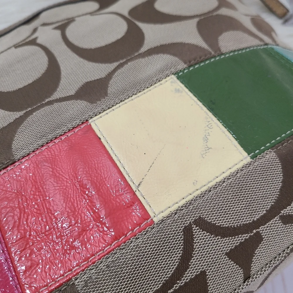 Coach 15588 Signature Legacy Stripe Gold Leather Tote bag Y2K rainbow